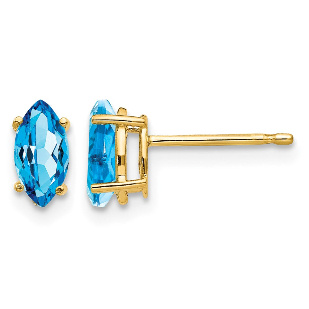 14k 7x Marquise Blue Topaz Post Earrings
