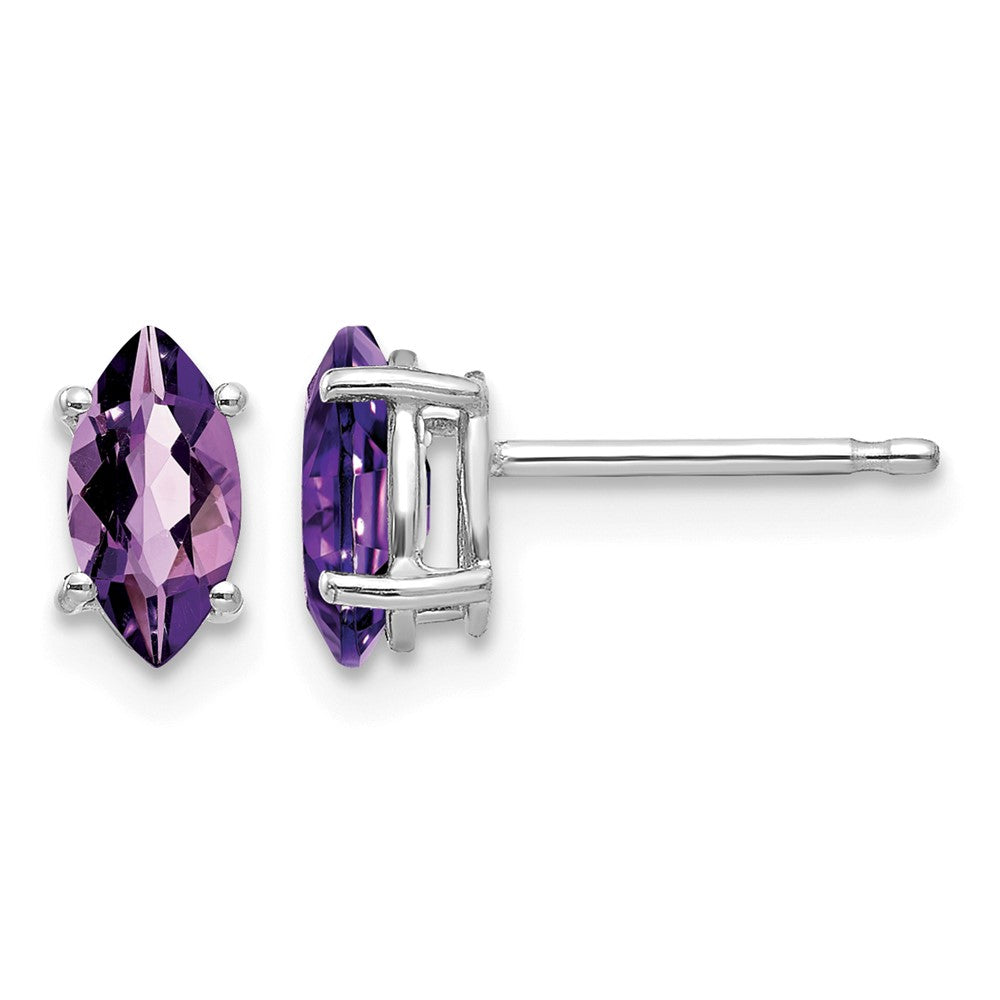 14k White Gold 7x Marquise Amethyst Post Earrings
