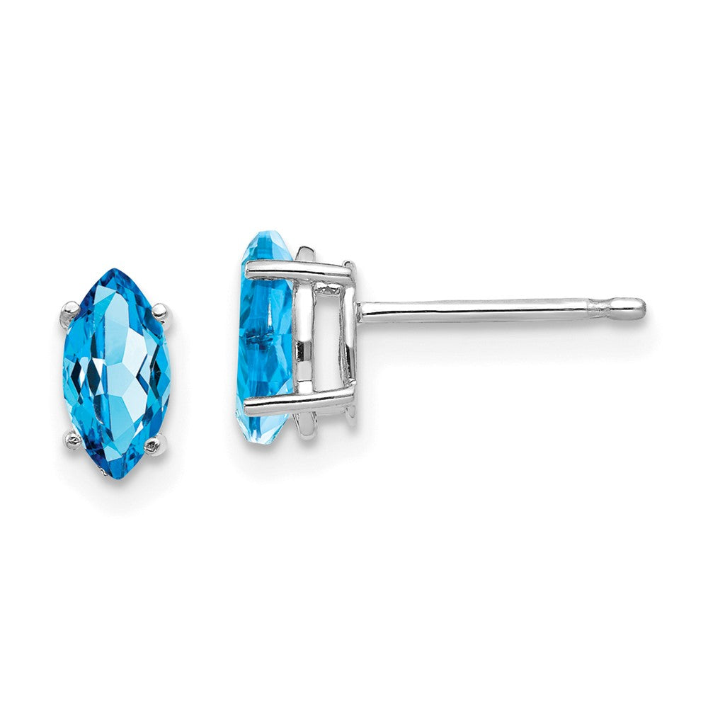 14k White Gold 7x Blue Topaz Marquise Stud Earring
