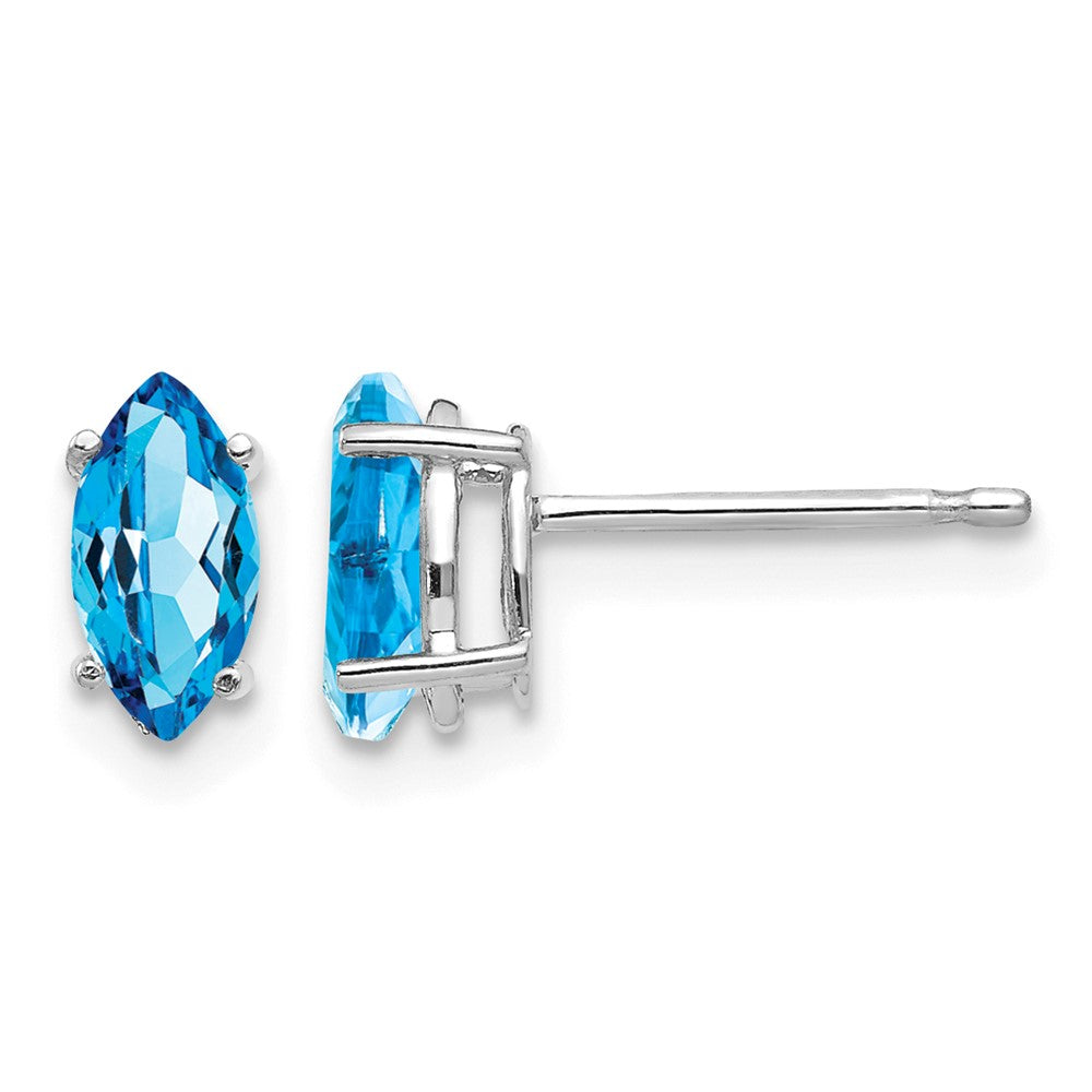 14k White Gold 7x Marquise Blue Topaz Post Earrings