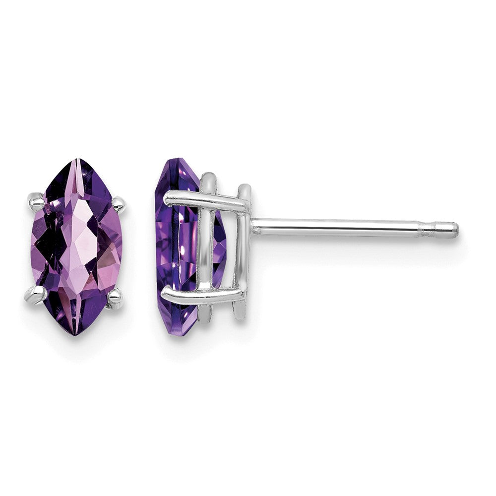 14k White Gold 8x Marquise Amethyst Post Earrings