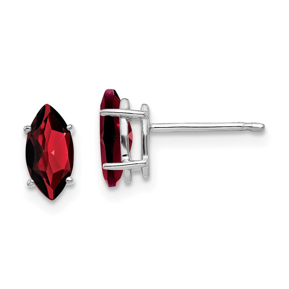 14k White Gold 8x Garnet Marquise Stud Earring
