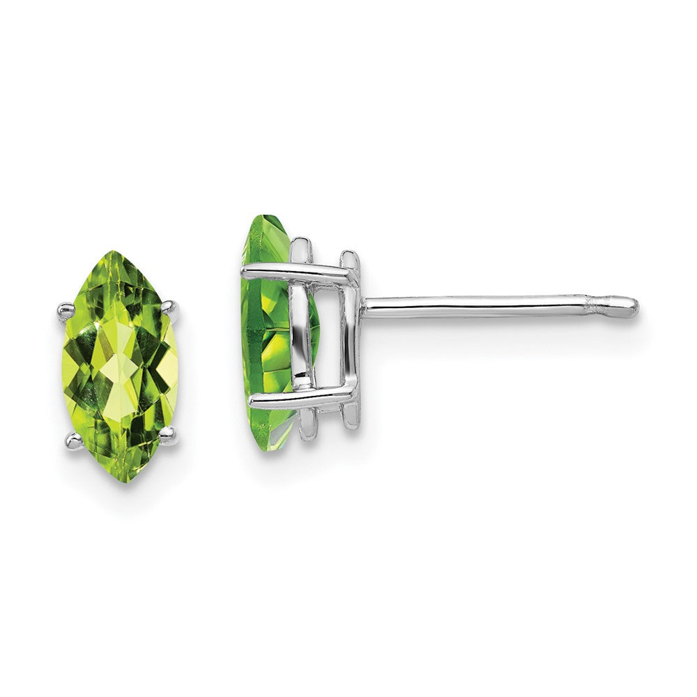 14k White Gold 8x Peridot Marquise Stud Earring
