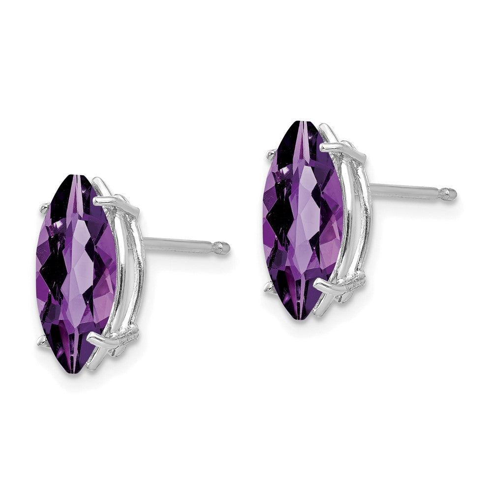 14k White Gold 10x Marquise Amethyst Post Earrings