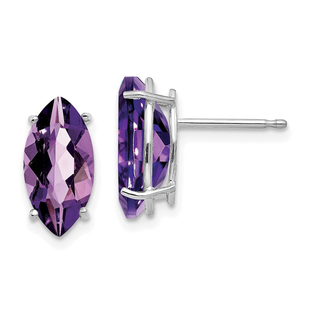 14k White Gold 10x Amethyst Marquise Stud Earring