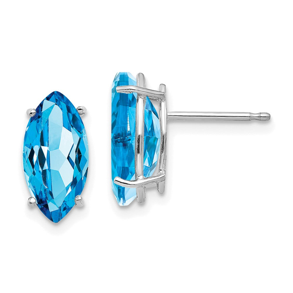 14k White Gold 10x Blue Topaz Marquise Stud Earring