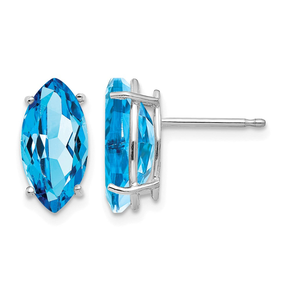 14k White Gold 10x Marquise Blue Topaz Post Earrings