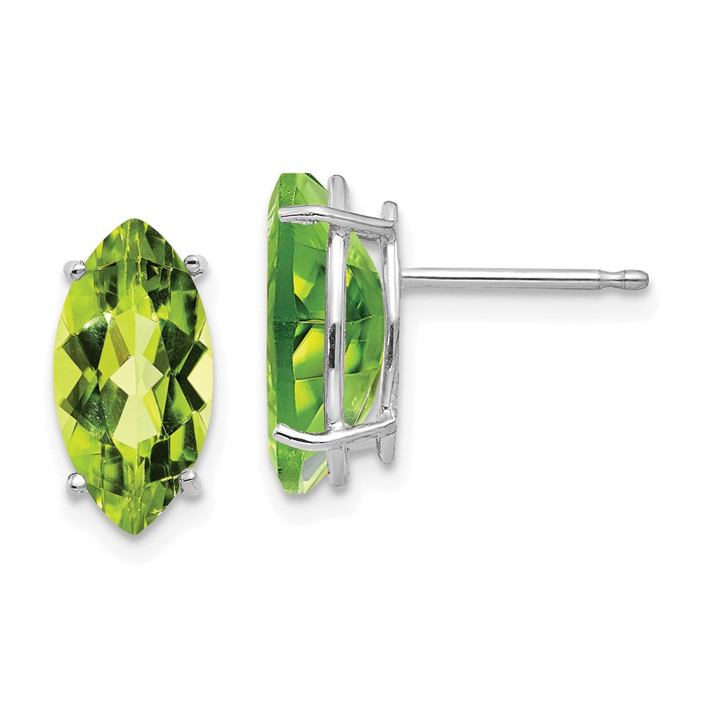 14k White Gold 10x Peridot Marquise Stud Earring
