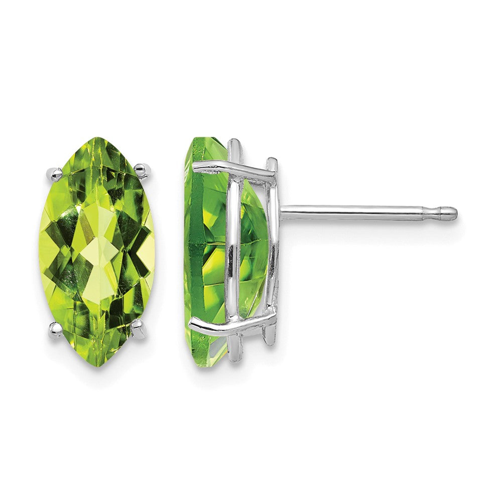 14k White Gold 10x Marquise Peridot Post Earrings