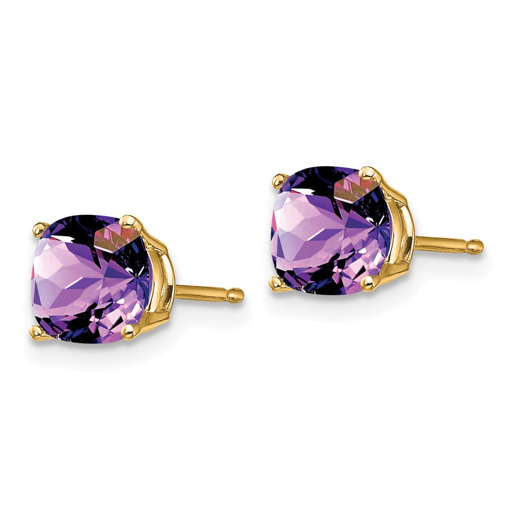 14k 6x Cushion Amethyst Checker Earring