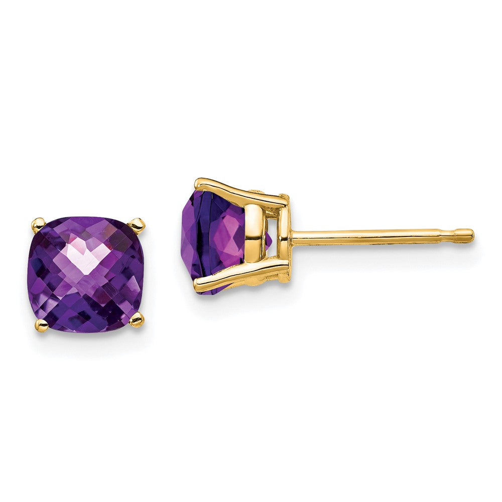 14k 6x Cushion Amethyst Checker Earring