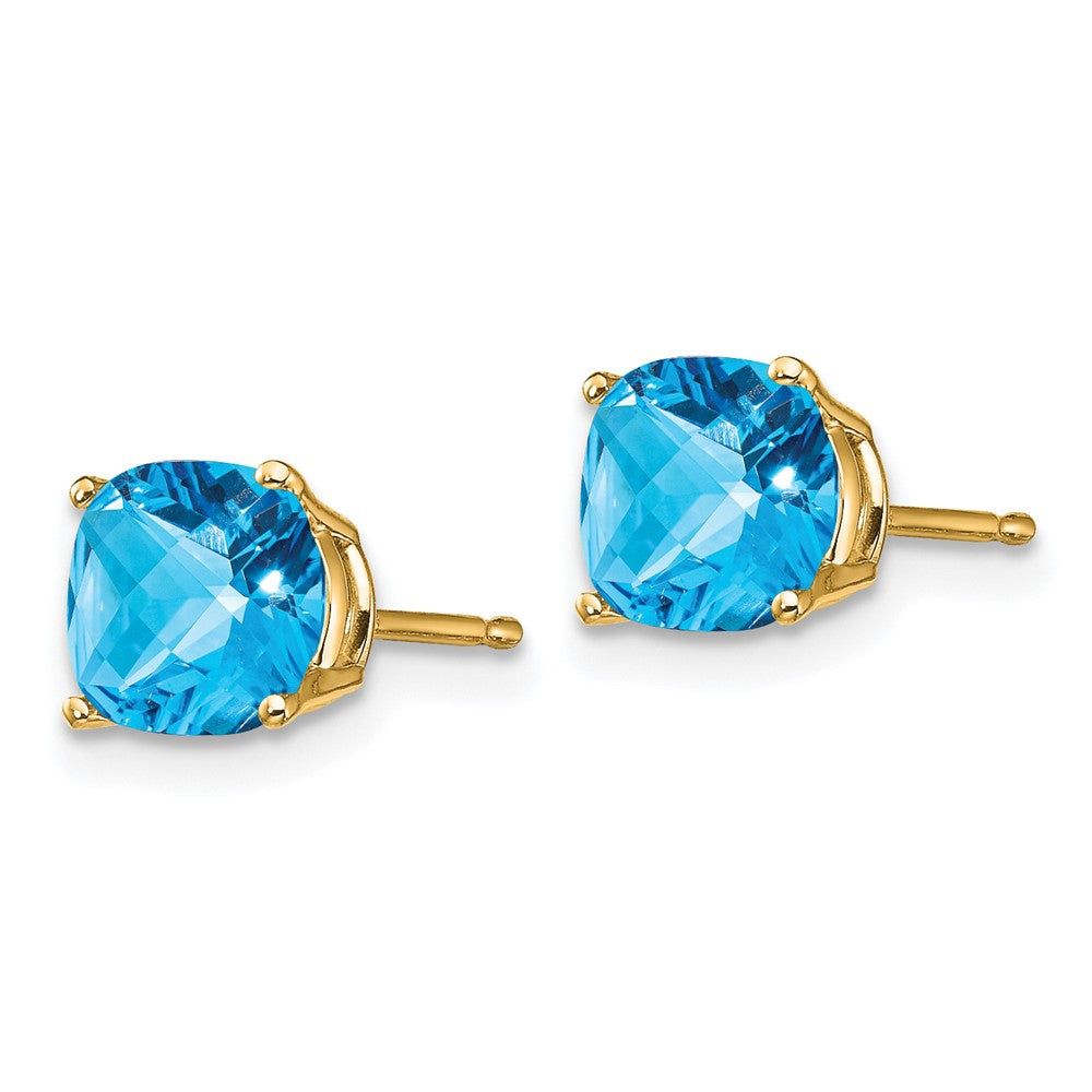 14k 6x Cushion Blue Topaz Checker earring