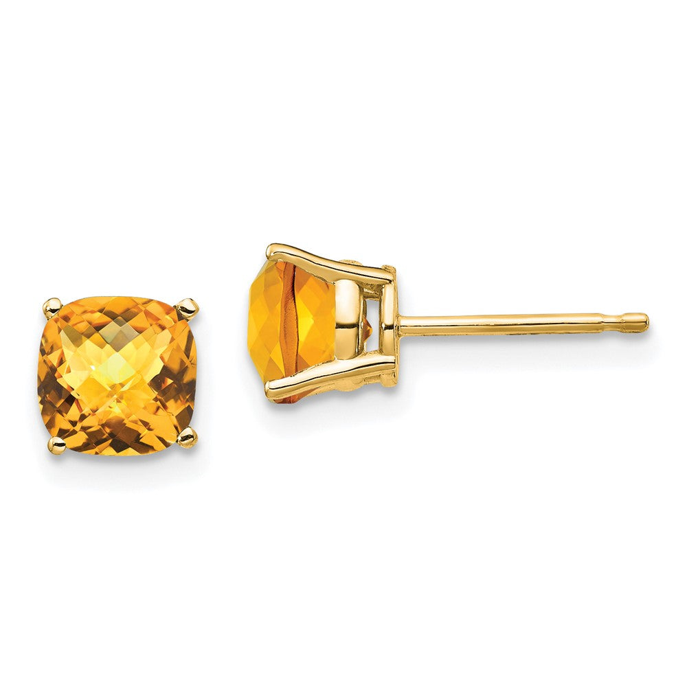 14k 6x Cushion Citrine Checker earring