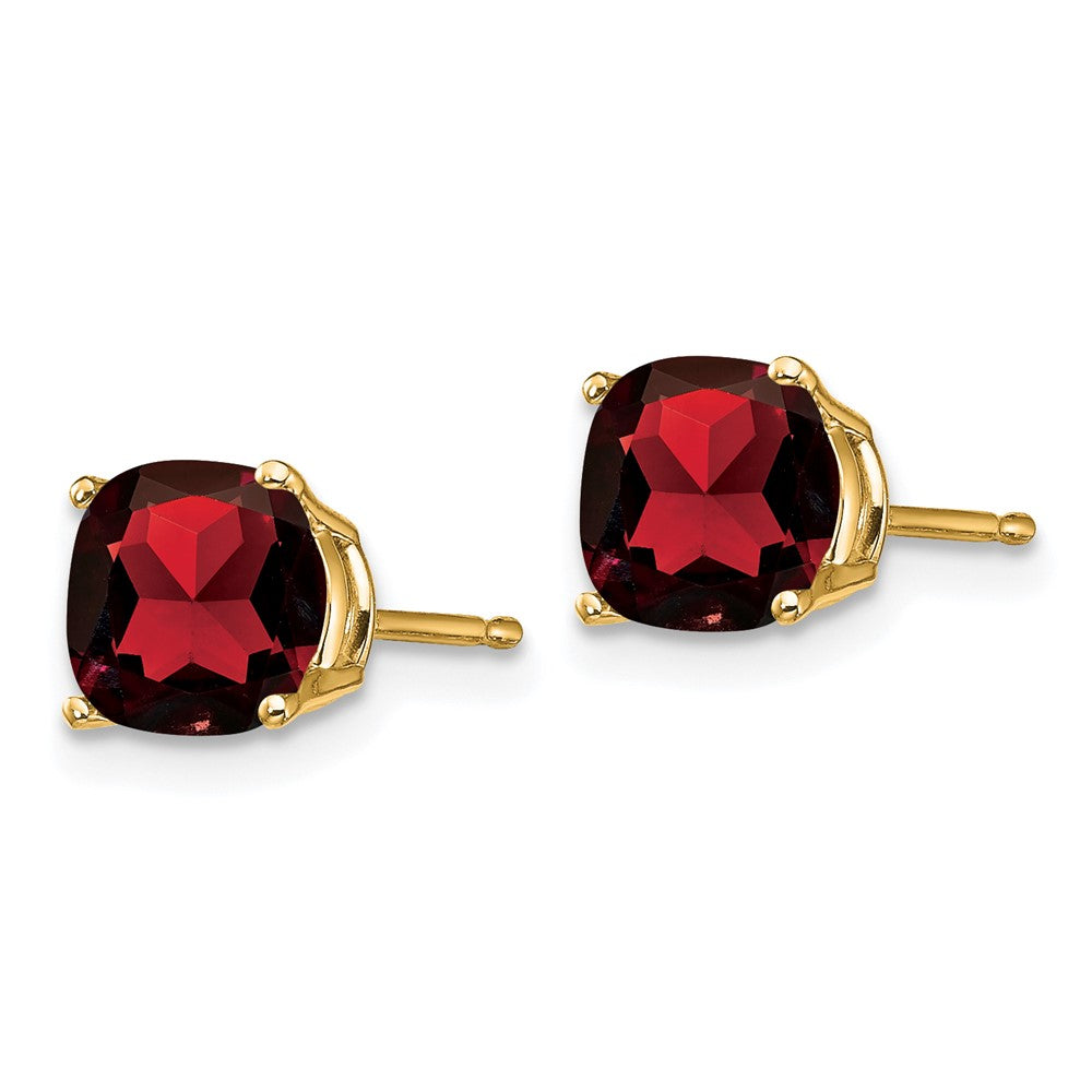 14k Cushion Garnet Checkerboard Post Earrings