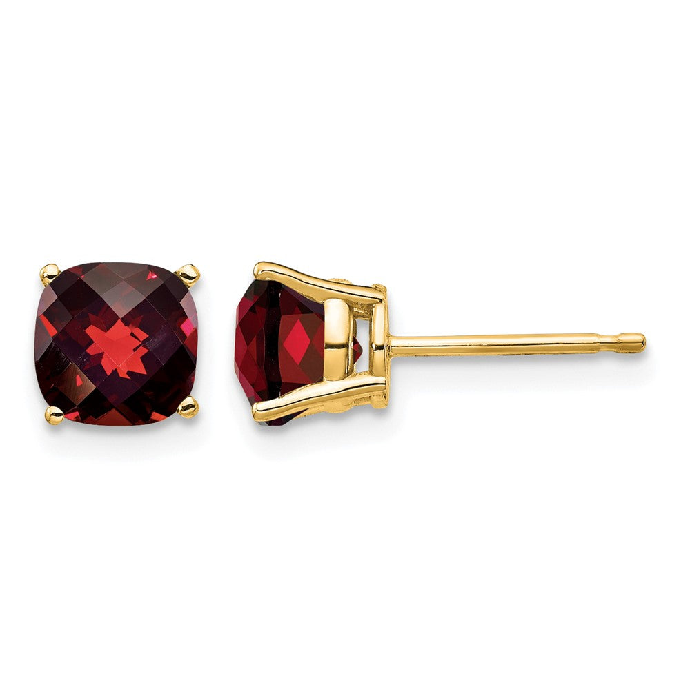 14k Cushion Garnet Checkerboard Post Earrings