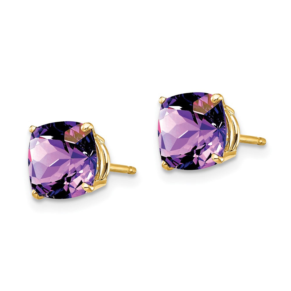 14k Cushion Amethyst Checkerboard Post Earrings