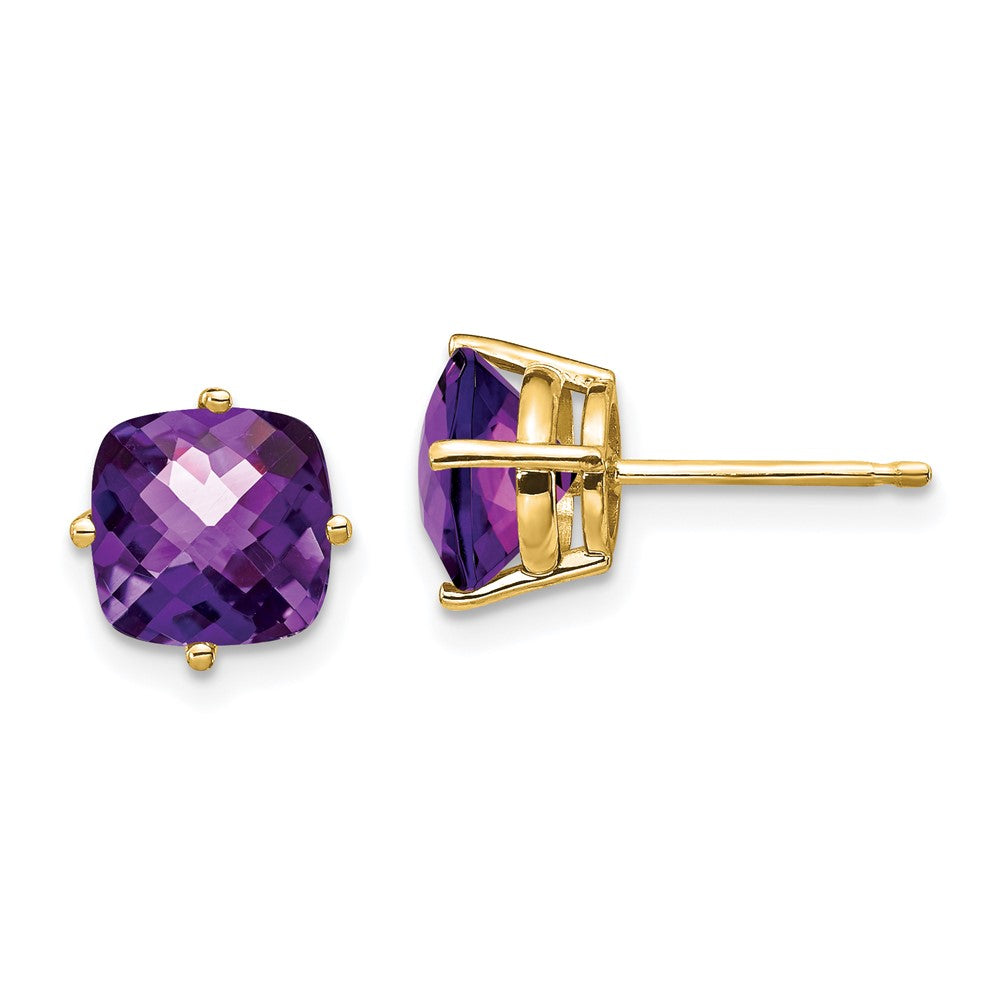 14k 7x Cushion Amethyst Checker Earring