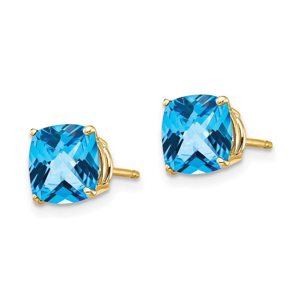 14k Cushion Blue Topaz Checkerboard Post Earrings