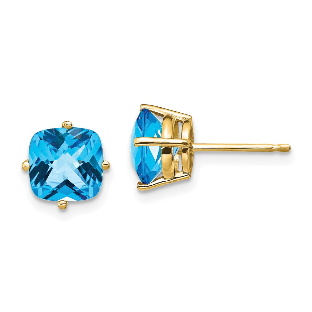 14k 7x Cushion Blue Topaz Checker Earring