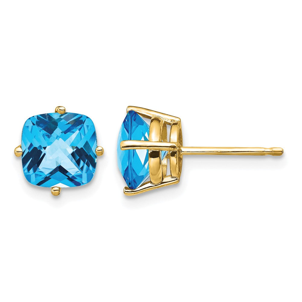 14k Cushion Blue Topaz Checkerboard Post Earrings