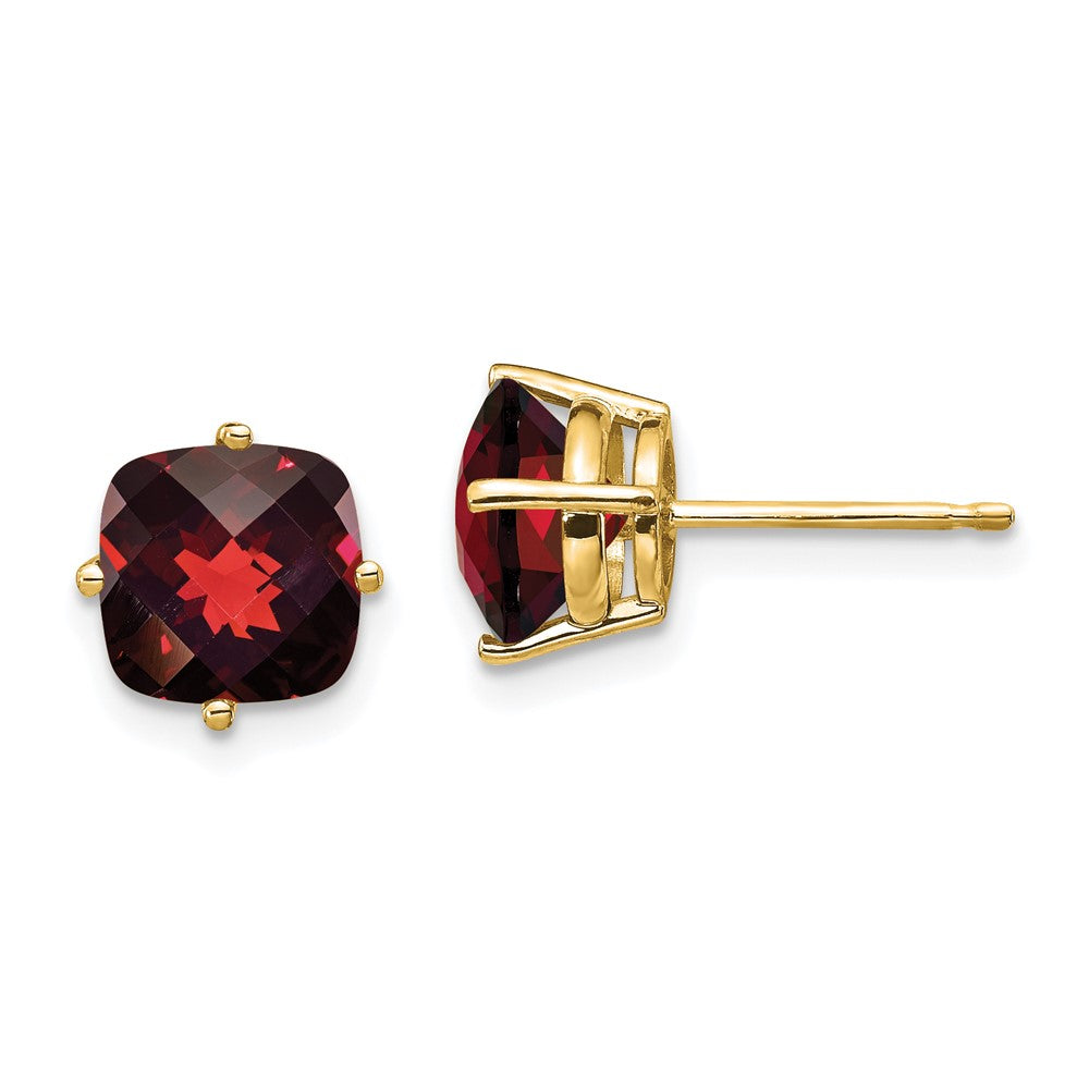 14k 7x Cushion Garnet Checker Earring
