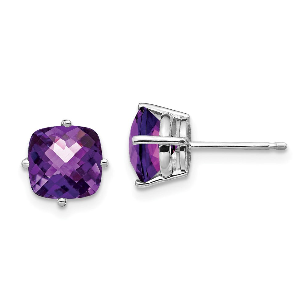 14k White Gold 7x Cushion Amethyst Checker Earring