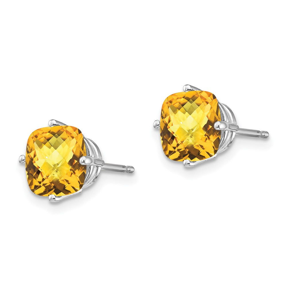 14k White Gold 7x Cushion Citrine Checker Earring