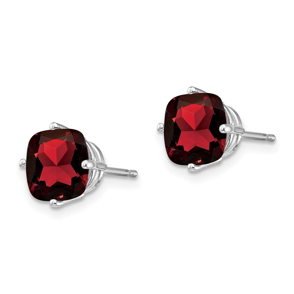 14k White Gold 7x Cushion Garnet Checker Earring