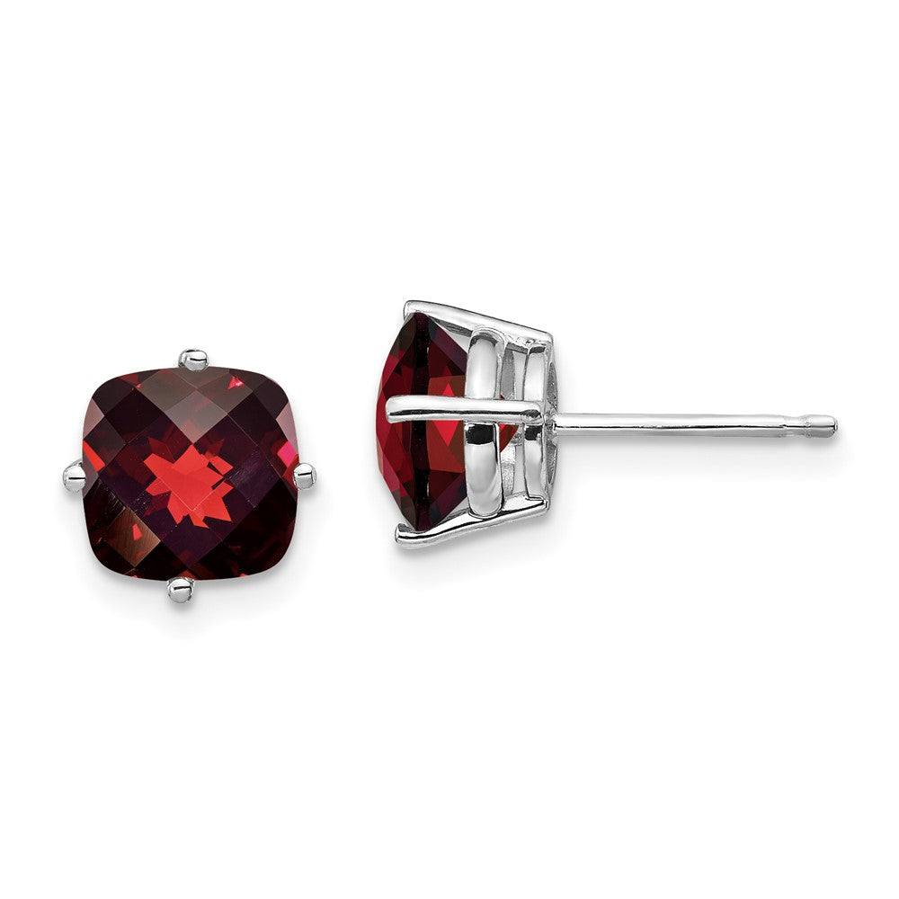 14k White Gold 7x Cushion Garnet Checker Earring