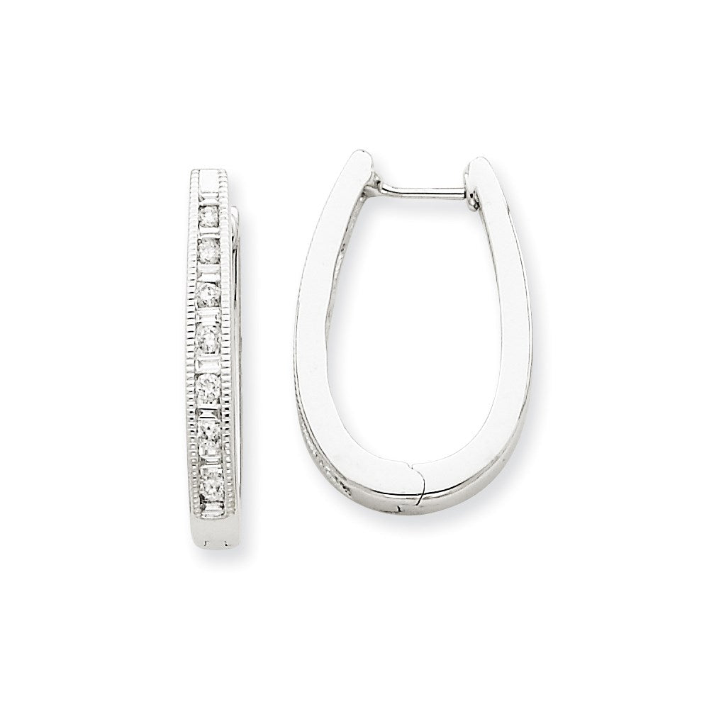 14k White Gold Diamond Hoop Earrings