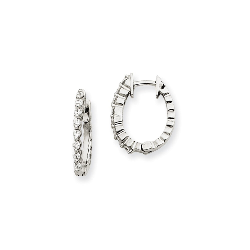 14k White Gold A Diamond Hinged Hoop Earrings