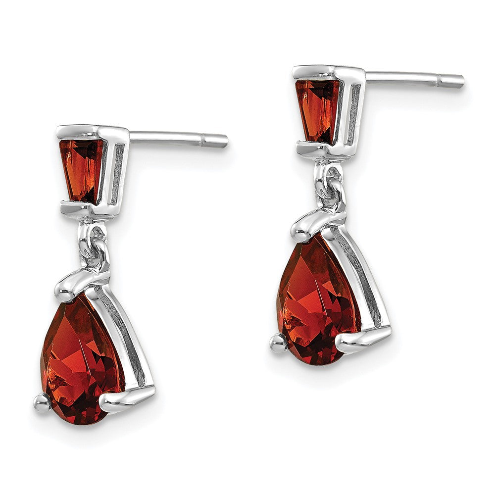 14k White Gold Pear/Baguette Garnet Dangle Post Earrings