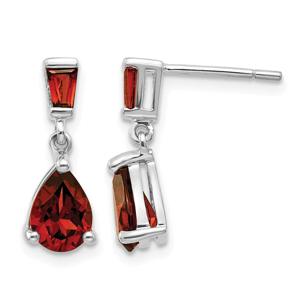 14k White Gold Pear/Baguette Garnet Dangle Post Earrings