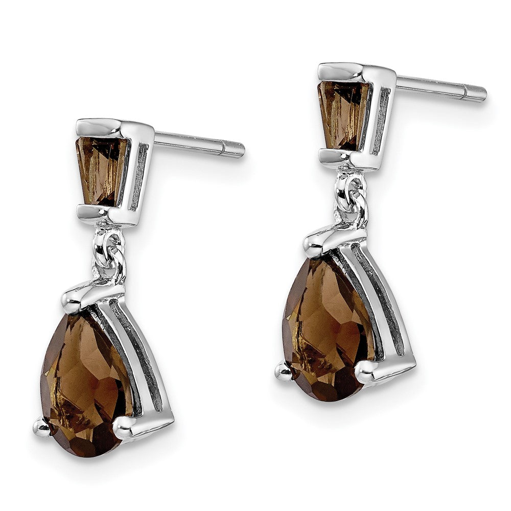 14k White Gold Pear/Baguette Smoky Quartz Dangle Post Earrings