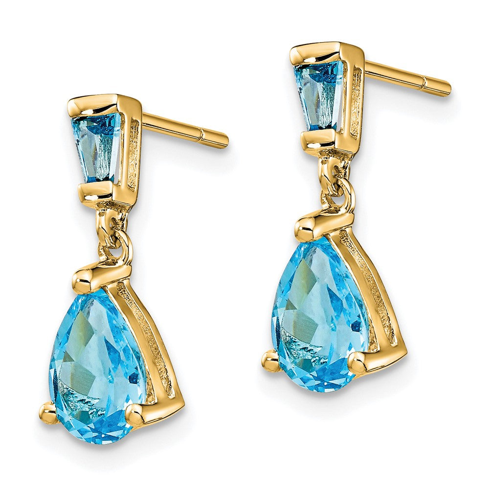 14k Pear/Baguette Blue Topaz Dangle Post Earrings