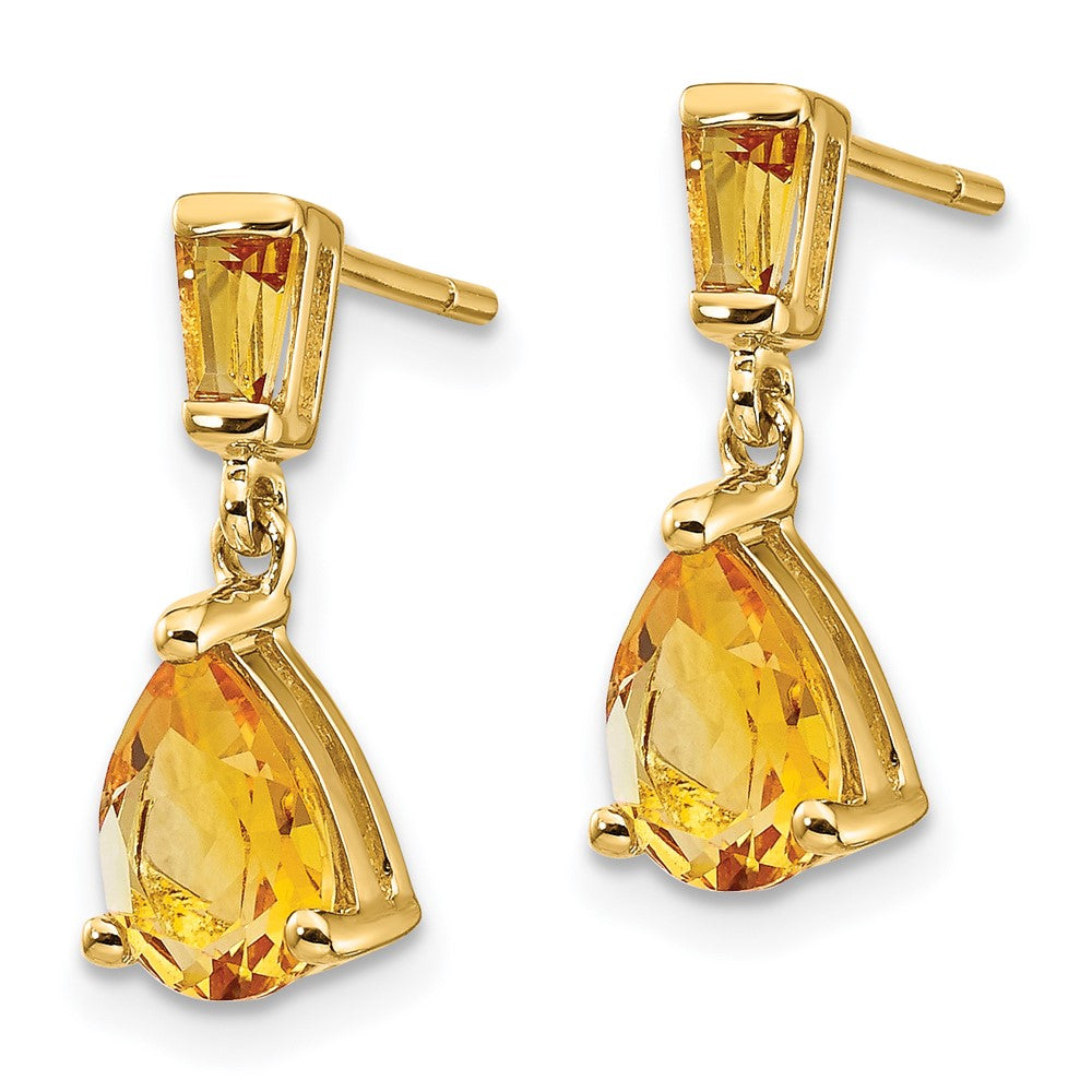 14k Pear/Baguette Citrine Dangle Post Earrings
