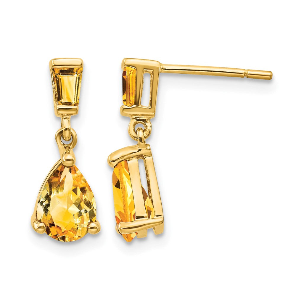 14k Pear/Baguette Citrine Dangle Post Earrings