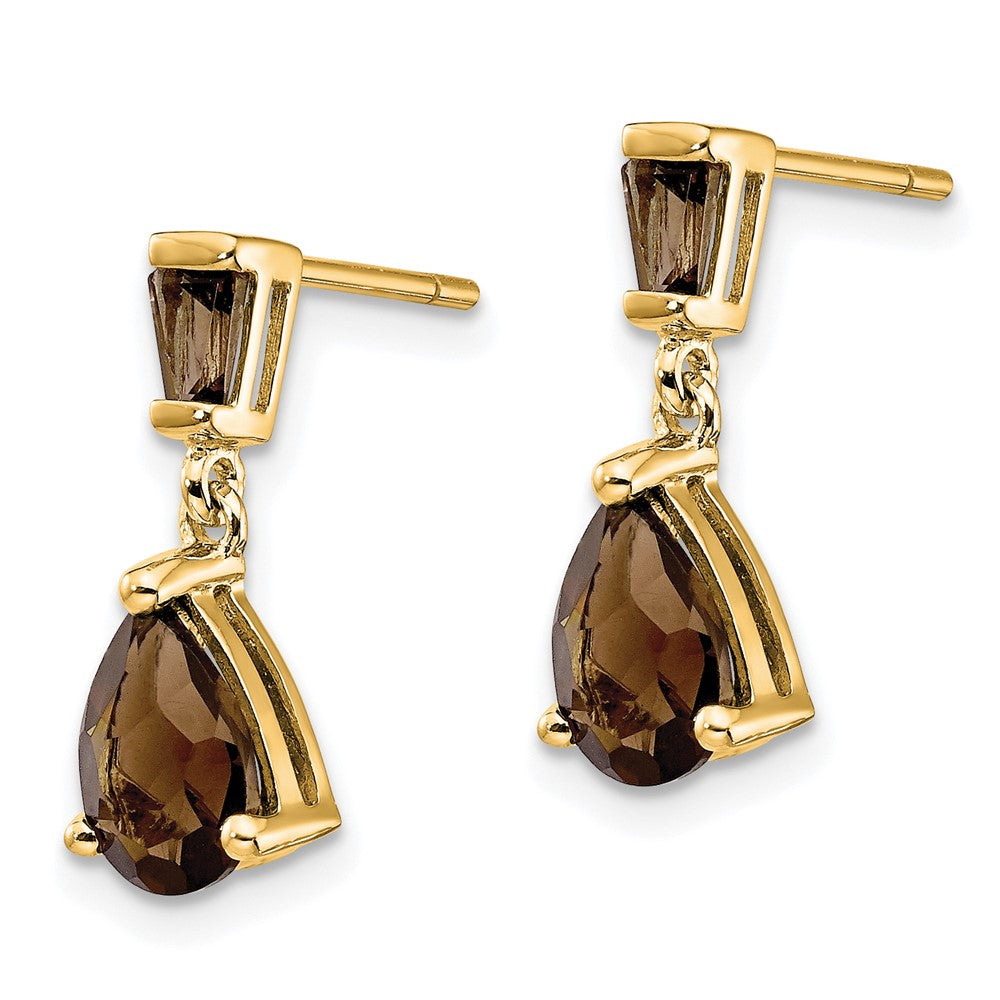 14k Pear/Baguette Smoky Quartz Dangle Post Earrings