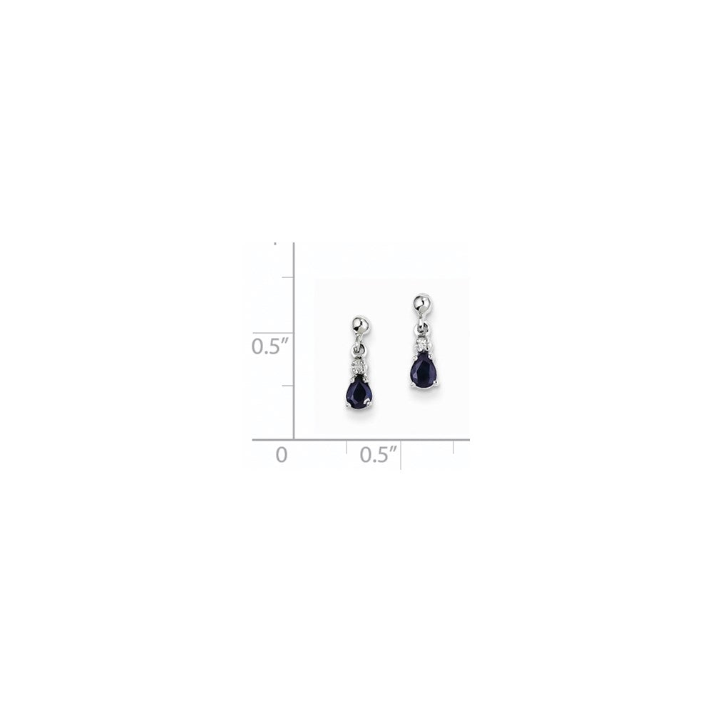 14k White Gold Blue Sapphire & Diamond Dangle Post Earrings