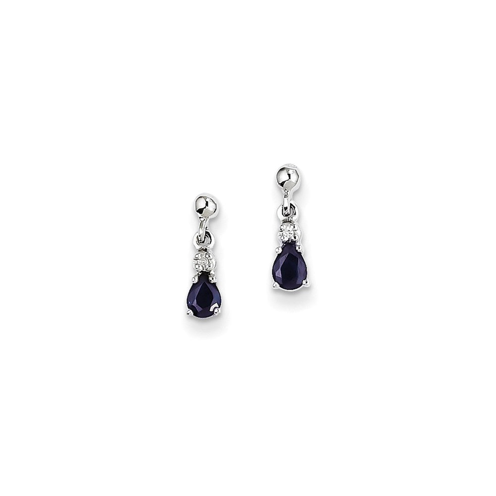 14k White Gold Blue Sapphire & Diamond Dangle Post Earrings