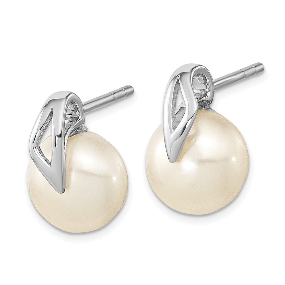 14k White Gold 7- White Button Freshwater Cultured Pearl Post Earrings