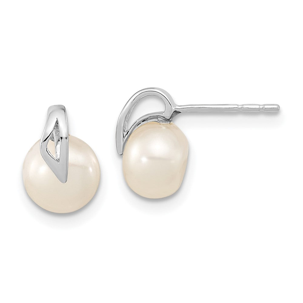 14k White Gold 7- White Button Freshwater Cultured Pearl Post Earrings