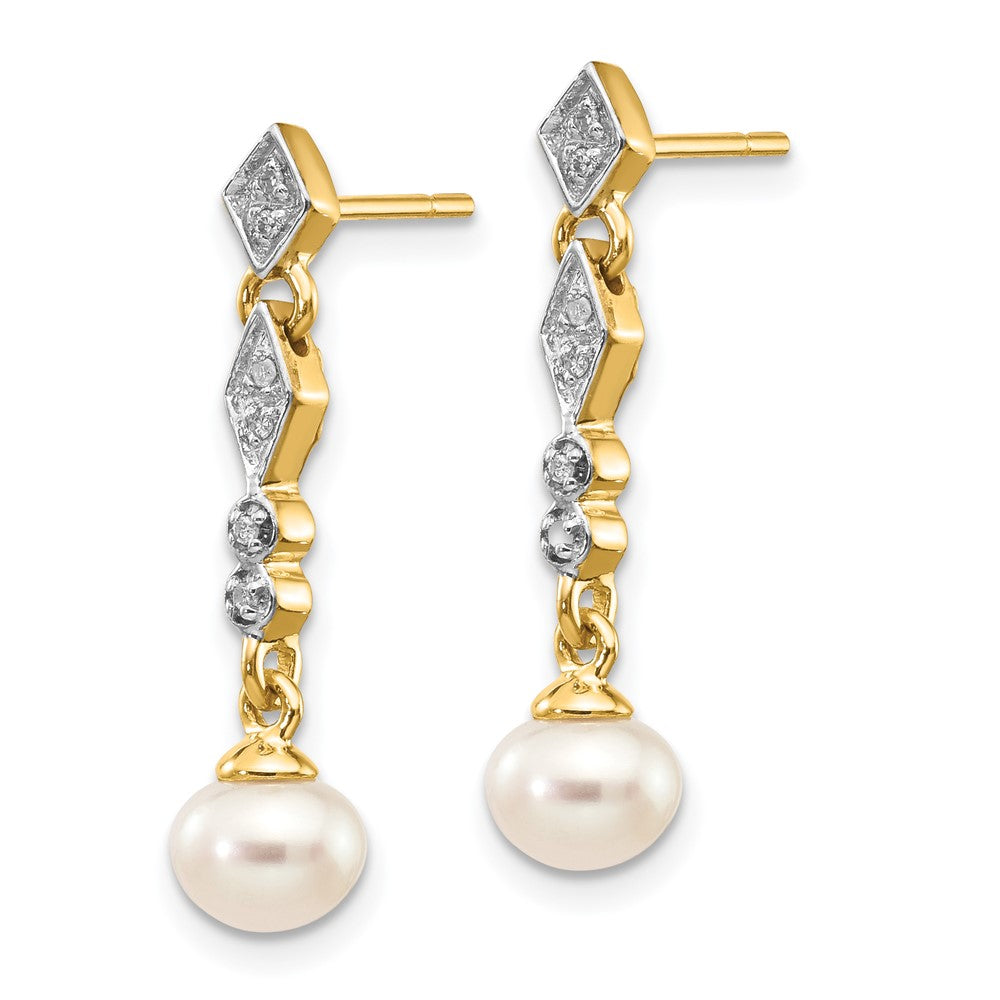 14k w/Rhodium 5- Semi-round FWC Pearl .04ct Diamond Earrings