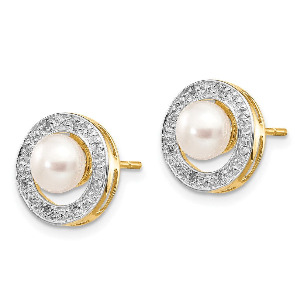 14k and Rhodium 5- Button FWC Pearl .05ct Diamond Post Earrings