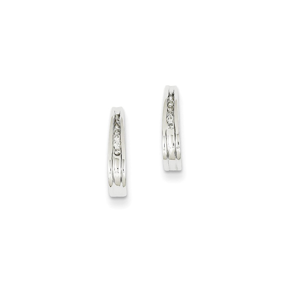 14K White Gold Diamond J-Hoop Post Earrings