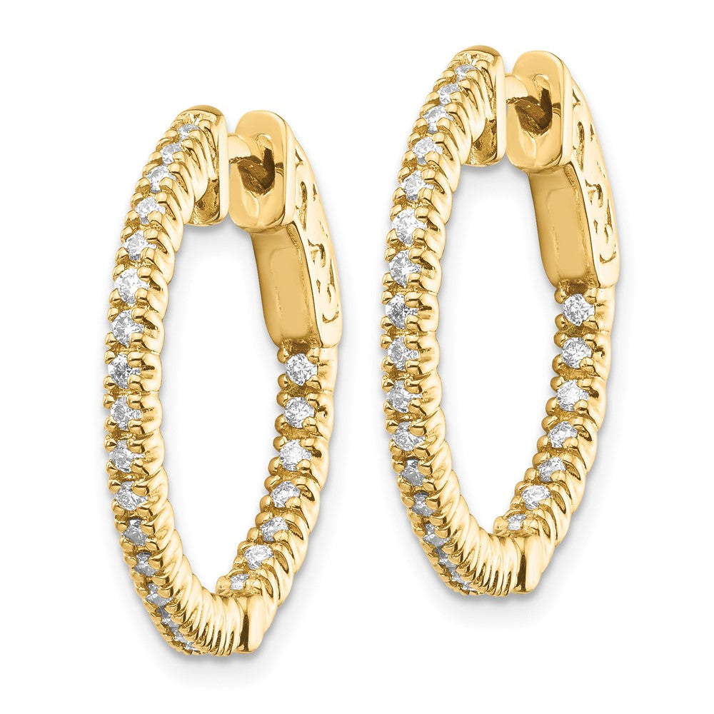 14k Diamond Round Hoop w/Safety Clasp Earrings