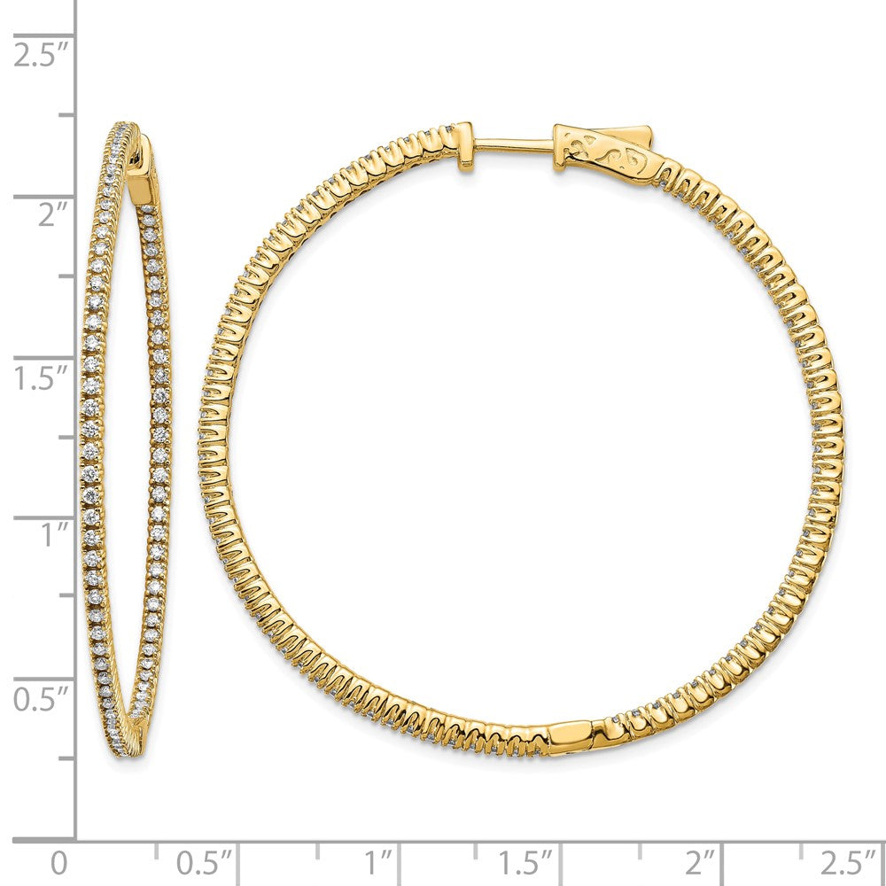 14k 1.25 carat Diamond Round In/Out Hoop w/Safety Clasp Earrings
