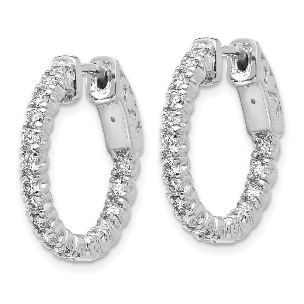 14k White Gold 1 carat Diamond Round In/Out Hoop w/Safety Clasp Earrings