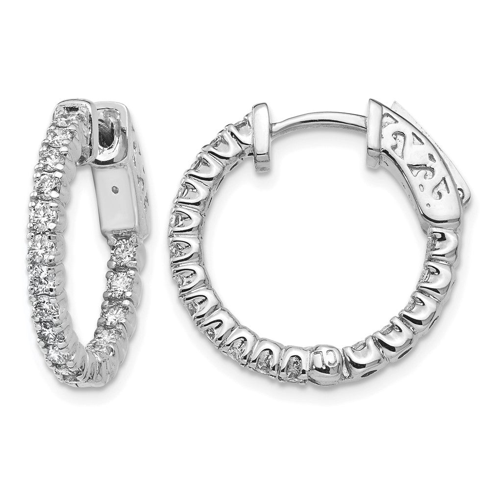 14k White Gold 1 carat Diamond Round In/Out Hoop w/Safety Clasp Earrings