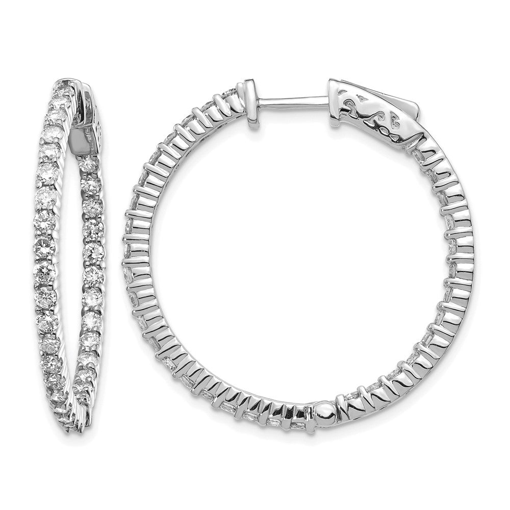 14k White Gold 1.8 carat Diamond Round In/Out Hoop w/Safety Clasp Earrings